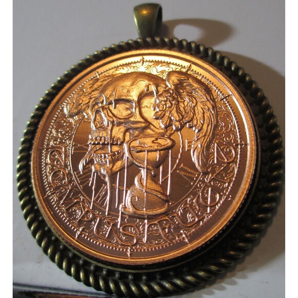 Tempus Fugit-Time Flies-Fine Copper Ultra High Relief Round/Pendant - Picture 1 of 7